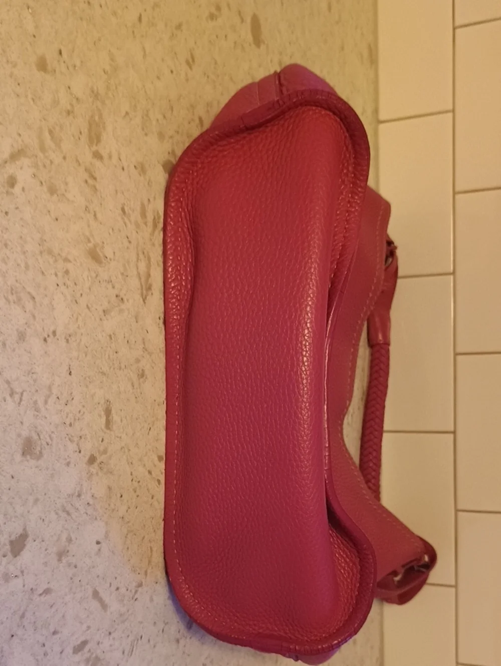 Cole Haan Hot Pink Pebbled Leather Shoulder Bag With Braided Top Handle-pouch